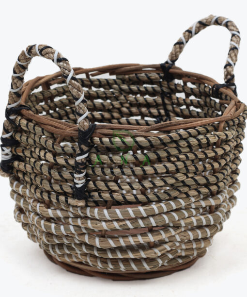 SET of 2 Bi-color Seagrass Planter With Handles With Plastic Lining