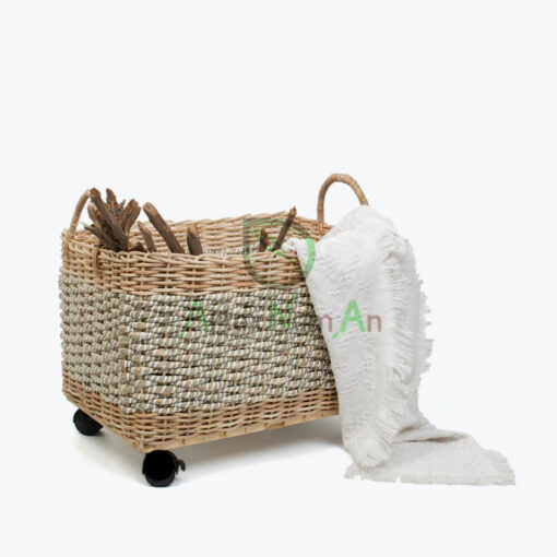 Seagrass Log Storage Basket With Wheels SG0100022001