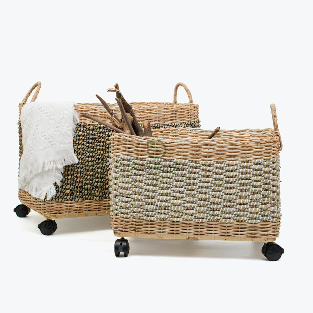 Seagrass Log Storage Basket With Wheels SG0100022001