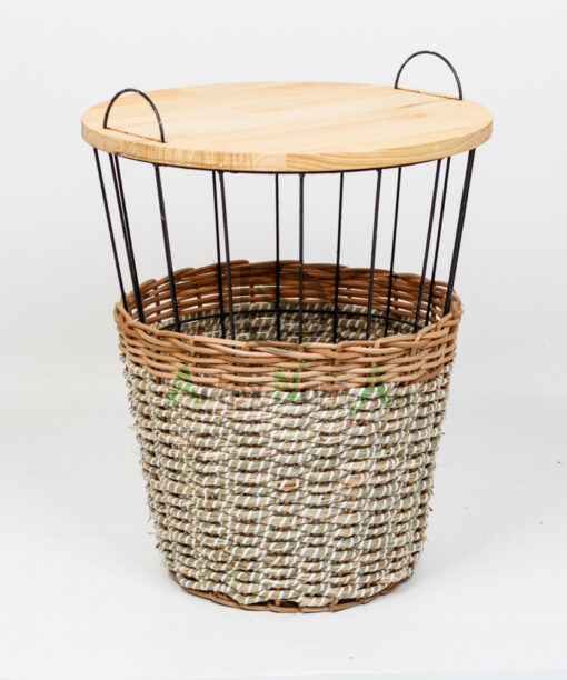 Seagrass Storage Basket Table Wooden Lid SG0100011601LG
