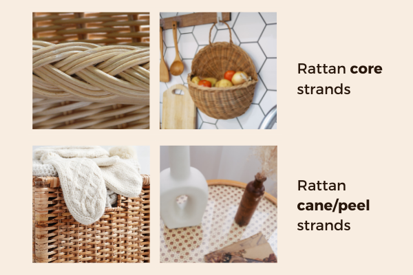 Rattan vs wicker: Rattan is a material with many parts used for making products