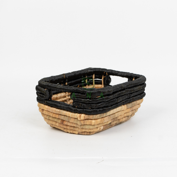 Rolled weave bi-color water hyacinth basket