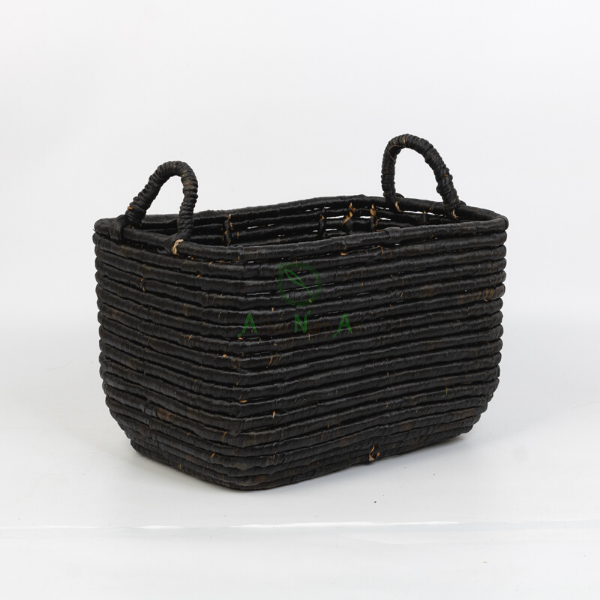 Rolled weave black large water hyacinth basket