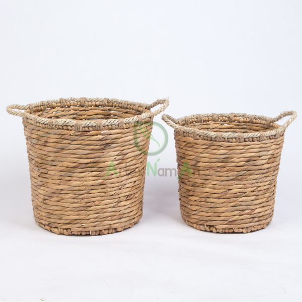 Set of twisted weave water hyacinth baskets