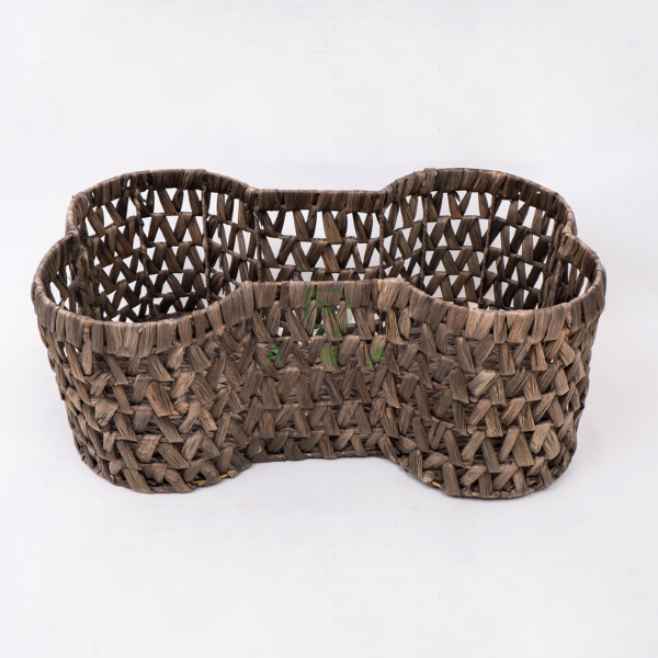 Bone-shaped water hyacinth basket with open zigzag weave