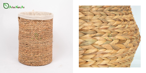 Natural Woven Water Hyacinth Lined Linen/Laundry Basket and Storage Box Whitewash WATSONS WEAVE 