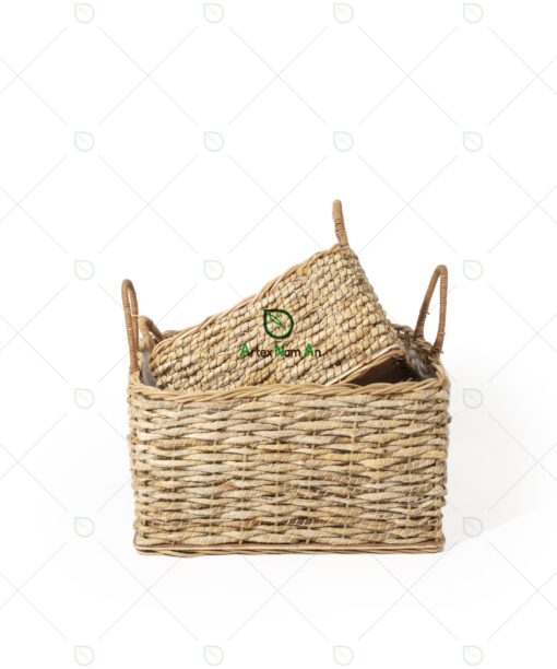 Wicker Rectangular Banana Floor Planter with Handles