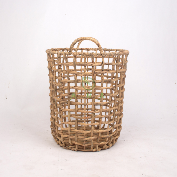 Twisted water hyacinth open weave laundry hamper