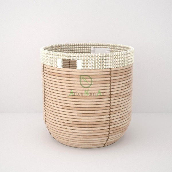 Rattan with coiled seagrass wicker laundry hamper