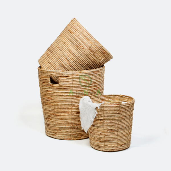 Twisted water hyacinth woven laundry hamper