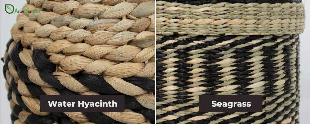 A closer look to Water hyacinth vs Seagrass products dyed with black 