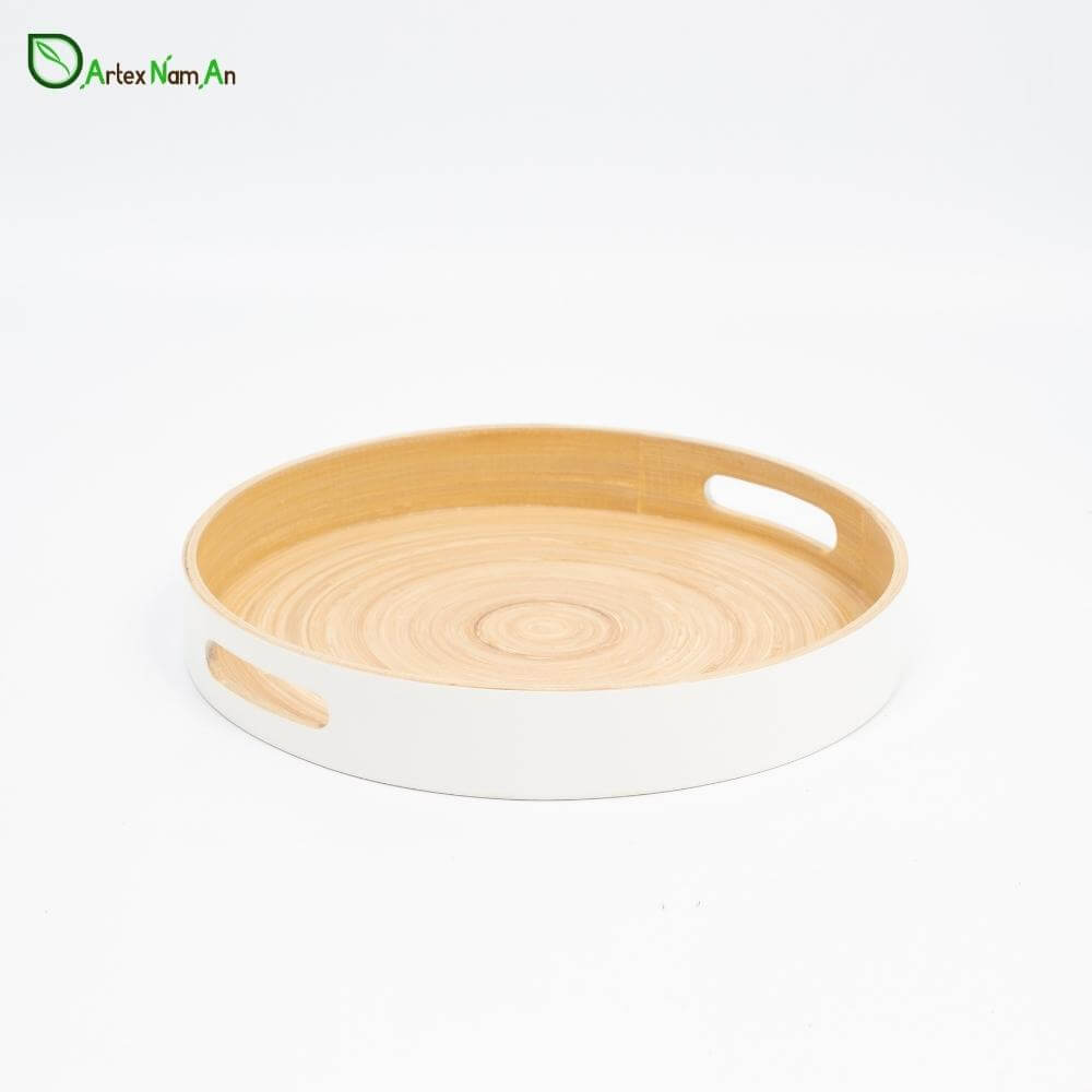Rattan cane vs bamboo  - Coiled bamboo serving trays in bulk - White paint