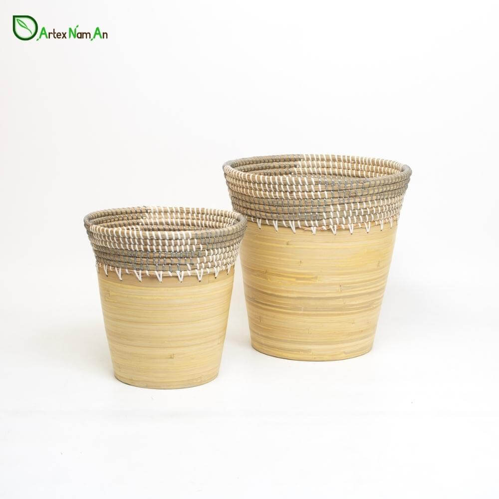 Rattan cane vs bamboo  - Coiled bamboo plant pots indoor wholesale