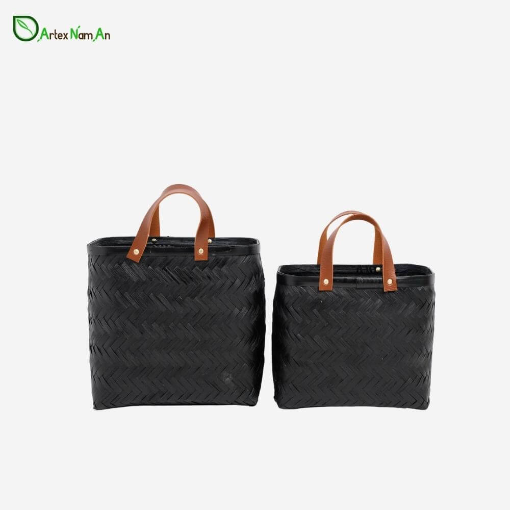 Rattan cane vs bamboo  - Black woven bamboo wicker baskets in bulk