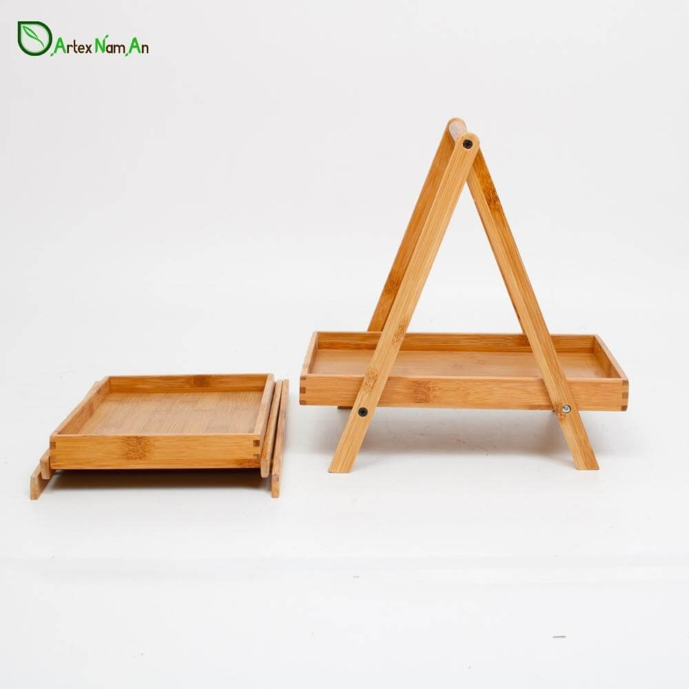 Rattan cane vs bamboo - Bamboo serving tray wholesale with foldable stand
