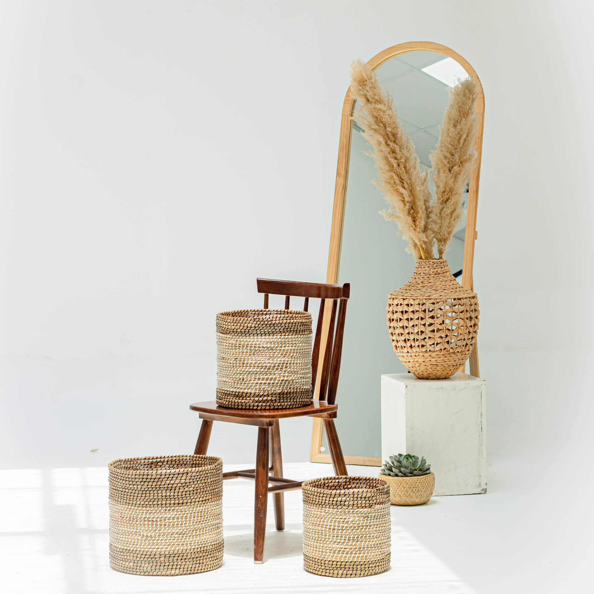 Two-tone Natural Woven Seagrass Wholesale Indoor Planters