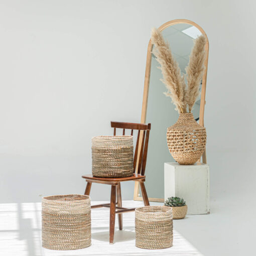 Two-tone Seagrass Wicker Scandinavian Plant Pots Wholesale