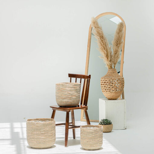 White Seagrass Wicker Scandinavian Plant Pots Wholesale