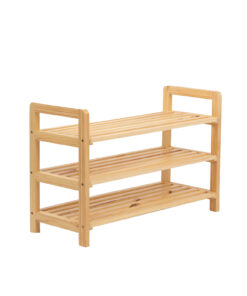3-Tier Free Standing Pine Shoe Rack with Handles