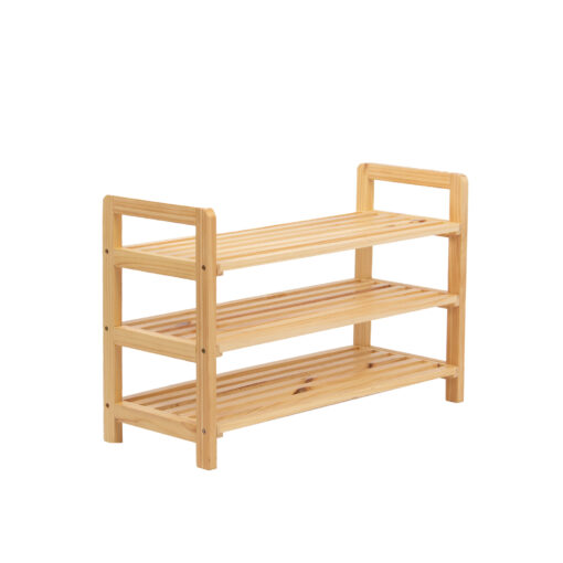 3-Tier Free Standing Pine Shoe Rack with Handles