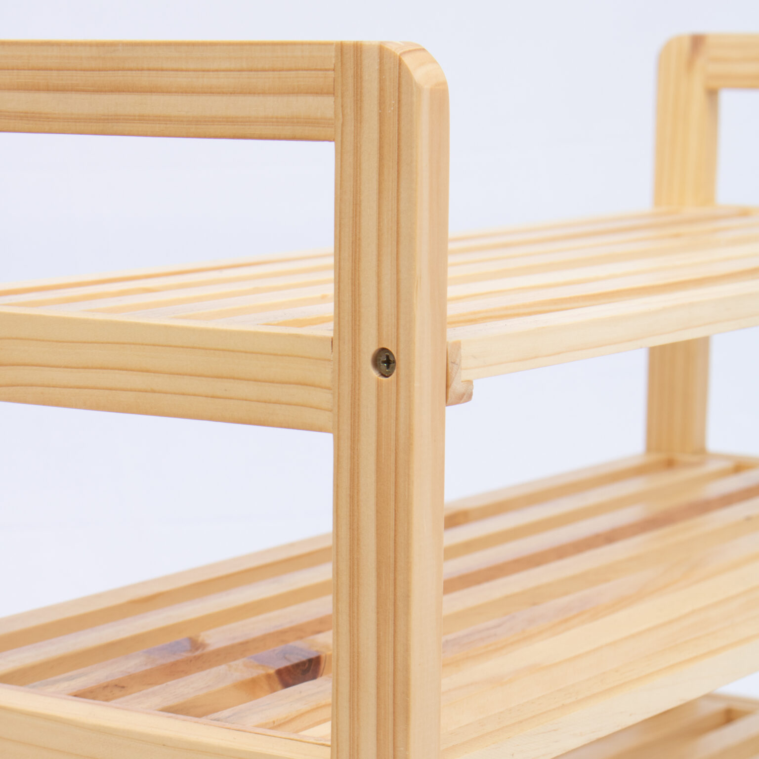 3-Tier Free Standing Pine Shoe Rack with Handles