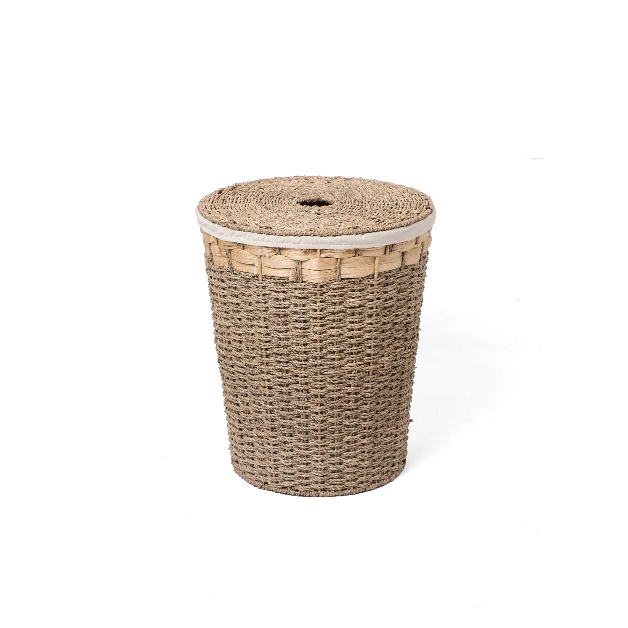 Wholesale Natural Water Hyacinth and Seagrass Mix Lid Laundry Basket with Fabric Liner Wholesale Natural Water Hyacinth and Seagrass Mix Lid Laundry Basket with Fabric Liner