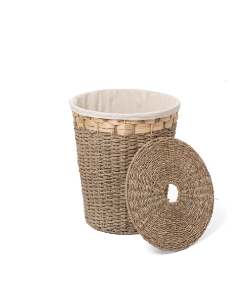 Wholesale Natural Water Hyacinth and Seagrass Mix Lid Laundry Basket with Fabric Liner