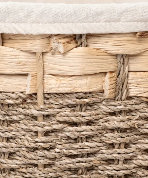 Wholesale Natural Water Hyacinth and Seagrass Mix Lid Laundry Basket with Fabric Liner