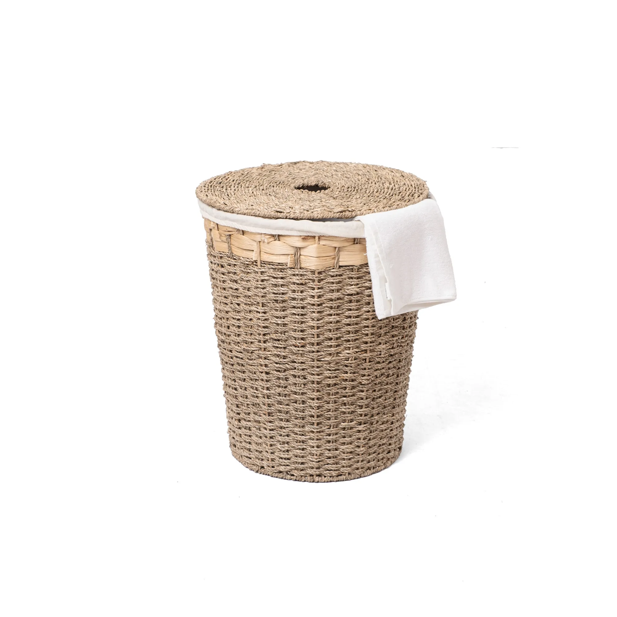 Wholesale Natural Water Hyacinth and Seagrass Mix Lid Laundry Basket with Fabric Liner Wholesale Natural Water Hyacinth and Seagrass Mix Lid Laundry Basket with Fabric Liner