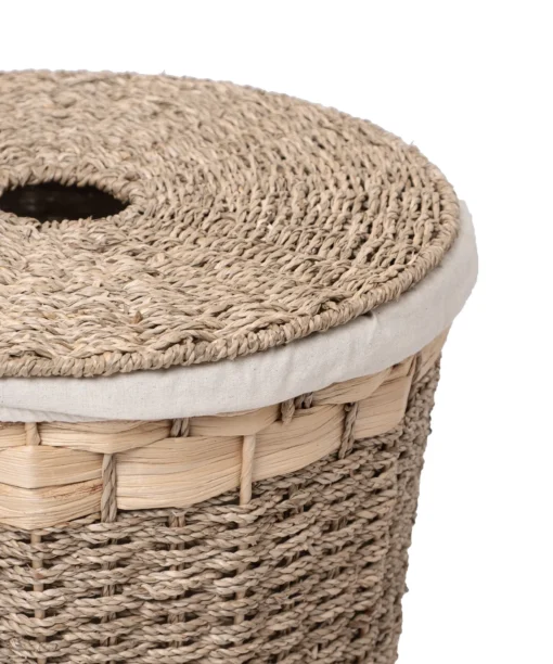 Wholesale Natural Water Hyacinth and Seagrass Mix Lid Laundry Basket with Fabric Liner
