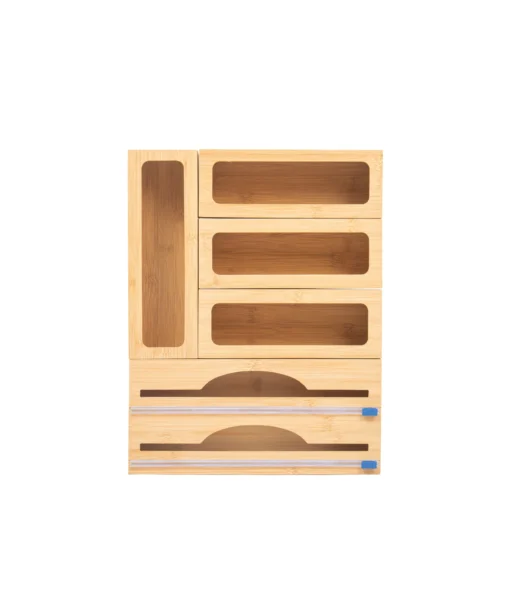 Buy Wholesale Bamboo Foil and Plastic Wrap Organizer for tidy kitchen drawers and food storage bag organization. We welcome bulk orders, OEM/ODM collaborations, and private label projects for retailers, wholesalers, sourcing agents, and HORECA buyers.