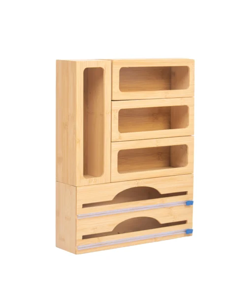 Buy Wholesale Bamboo Foil and Plastic Wrap Organizer for tidy kitchen drawers and food storage bag organization. We welcome bulk orders, OEM/ODM collaborations, and private label projects for retailers, wholesalers, sourcing agents, and HORECA buyers.
