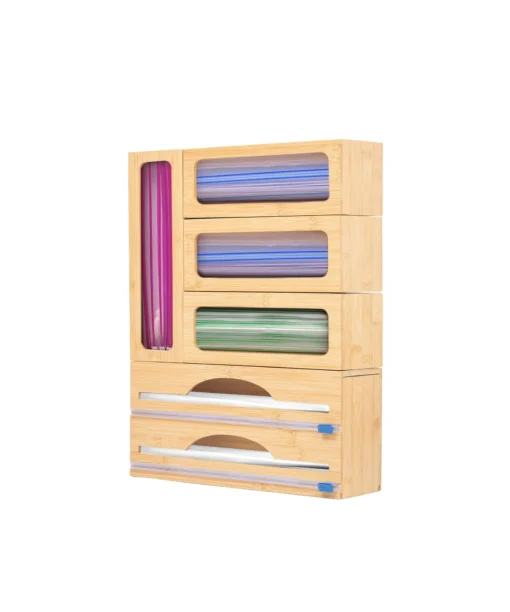 Buy Wholesale Bamboo Foil and Plastic Wrap Organizer for tidy kitchen drawers and food storage bag organization. We welcome bulk orders, OEM/ODM collaborations, and private label projects for retailers, wholesalers, sourcing agents, and HORECA buyers.