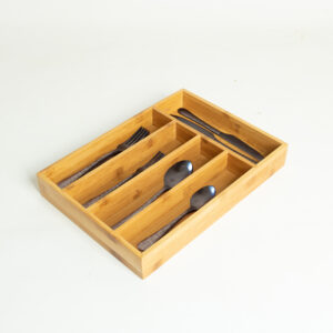 Relaxdays 5-Compartment Kitchen Silverware Bamboo Tray with Carrying Handle