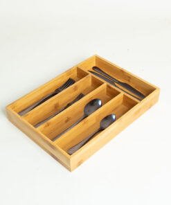 Relaxdays 5-Compartment Kitchen Silverware Bamboo Tray with Carrying Handle