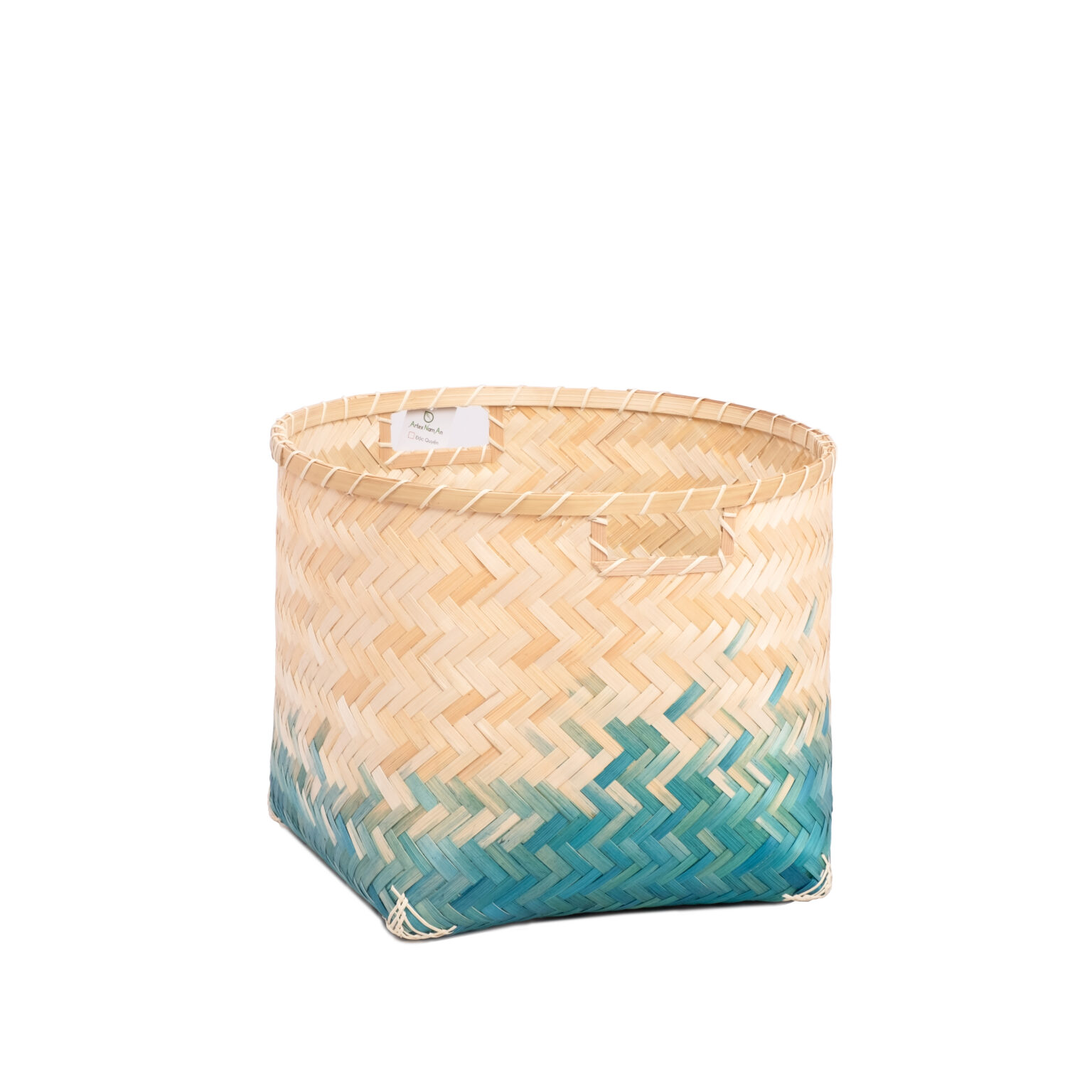Set 4 Round Blue Ombre Woven Bamboo Basket