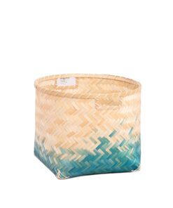 Set 4 Round Blue Ombre Woven Bamboo Basket