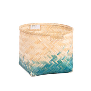 Set 4 Round Blue Ombre Woven Bamboo Basket