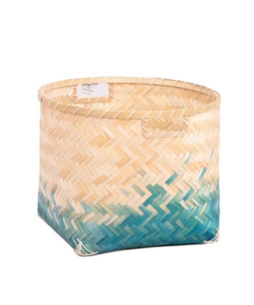 Set 4 Round Blue Ombre Woven Bamboo Basket