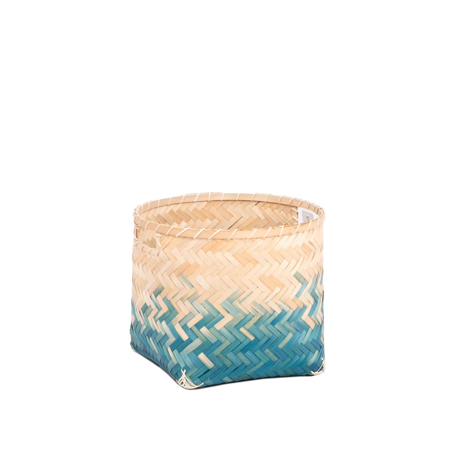 Set 4 Round Blue Ombre Woven Bamboo Basket