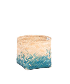 Set 4 Round Blue Ombre Woven Bamboo Basket