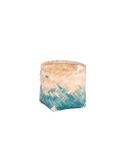 Set 4 Round Blue Ombre Woven Bamboo Basket