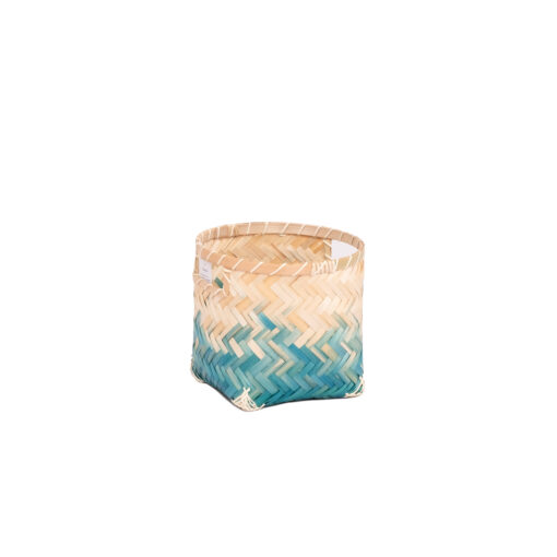Set 4 Round Blue Ombre Woven Bamboo Basket