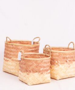 Set 4 Round Brown Soil Ombre Woven Bamboo Basket