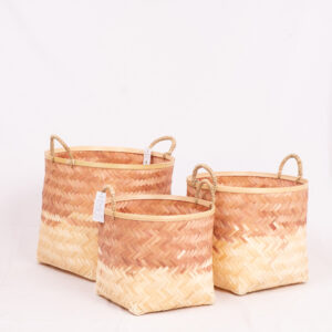 Set 4 Round Brown Soil Ombre Woven Bamboo Basket