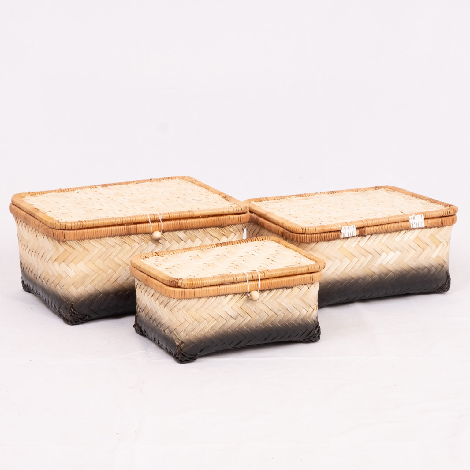 Set 3 Natural Bamboo Basket With Lid
