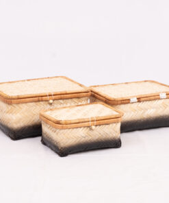 Set 3 Natural Bamboo Basket With Lid