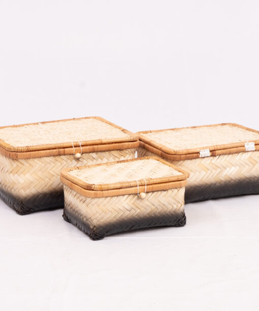 Set 3 Natural Bamboo Basket With Lid
