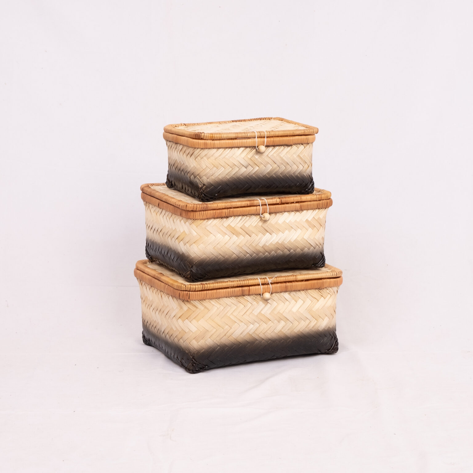 Set 3 Natural Bamboo Basket With Lid