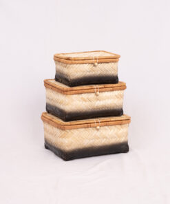 Set 3 Natural Bamboo Basket With Lid